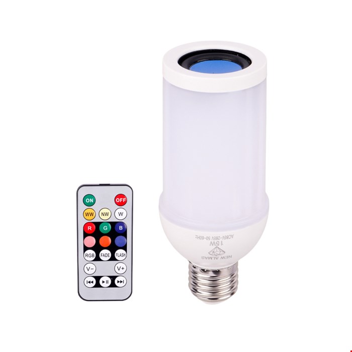 لامپ LED اسپیکر دار بلوتوثی New Almas 15W E27 + ریموت کنترل