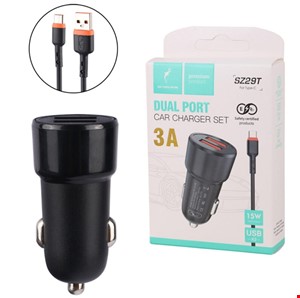 شارژر فندکی 15 وات اسکای دلفین SZ29 + کابل تایپ سی