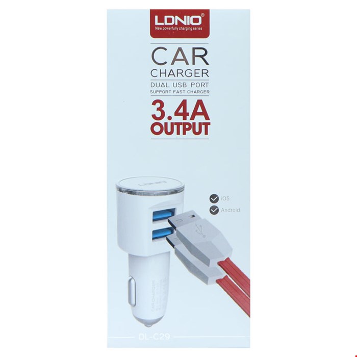 شارژر فندکی LDNIO DL-C29 3.4A HighCopy + کابل میکرو یو اس بی  درجه 2